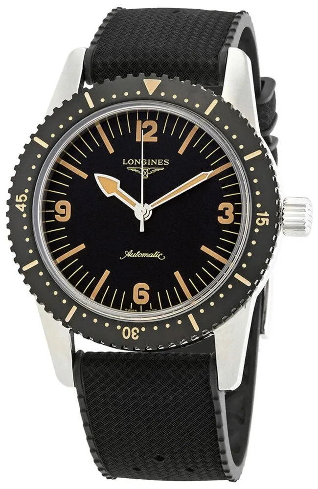 Longines Heritage Skin Diver Automatic Stainless Steel Black Dial Black Rubber Strap Mens Watch L2.822.4.56.9