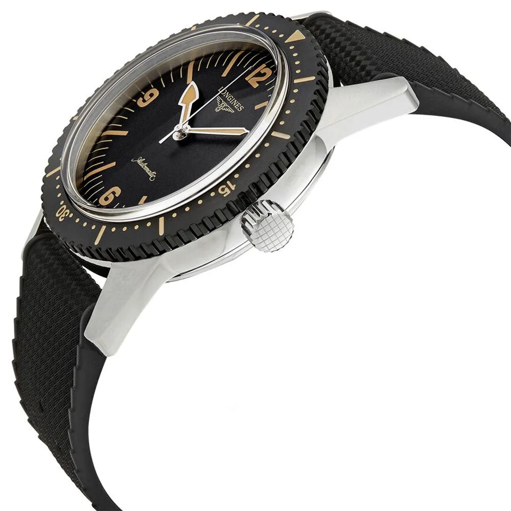 Longines Heritage Skin Diver Automatic Stainless Steel Black Dial Black Rubber Strap Mens Watch L2.822.4.56.9