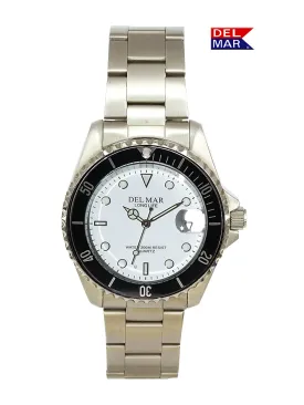 Men's Classic Coronado White Face & Black Bezel SS Watch #50405