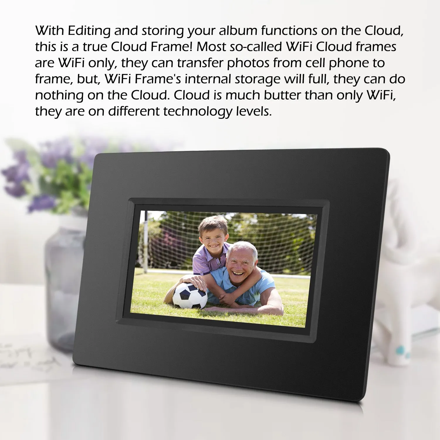 Model: KS782 -Alpha Digital- 7" Cloud Frame w/ Battery - Smart Phone APP / 20GB Cloud Storage - Easiest Way to Share Photos with Family