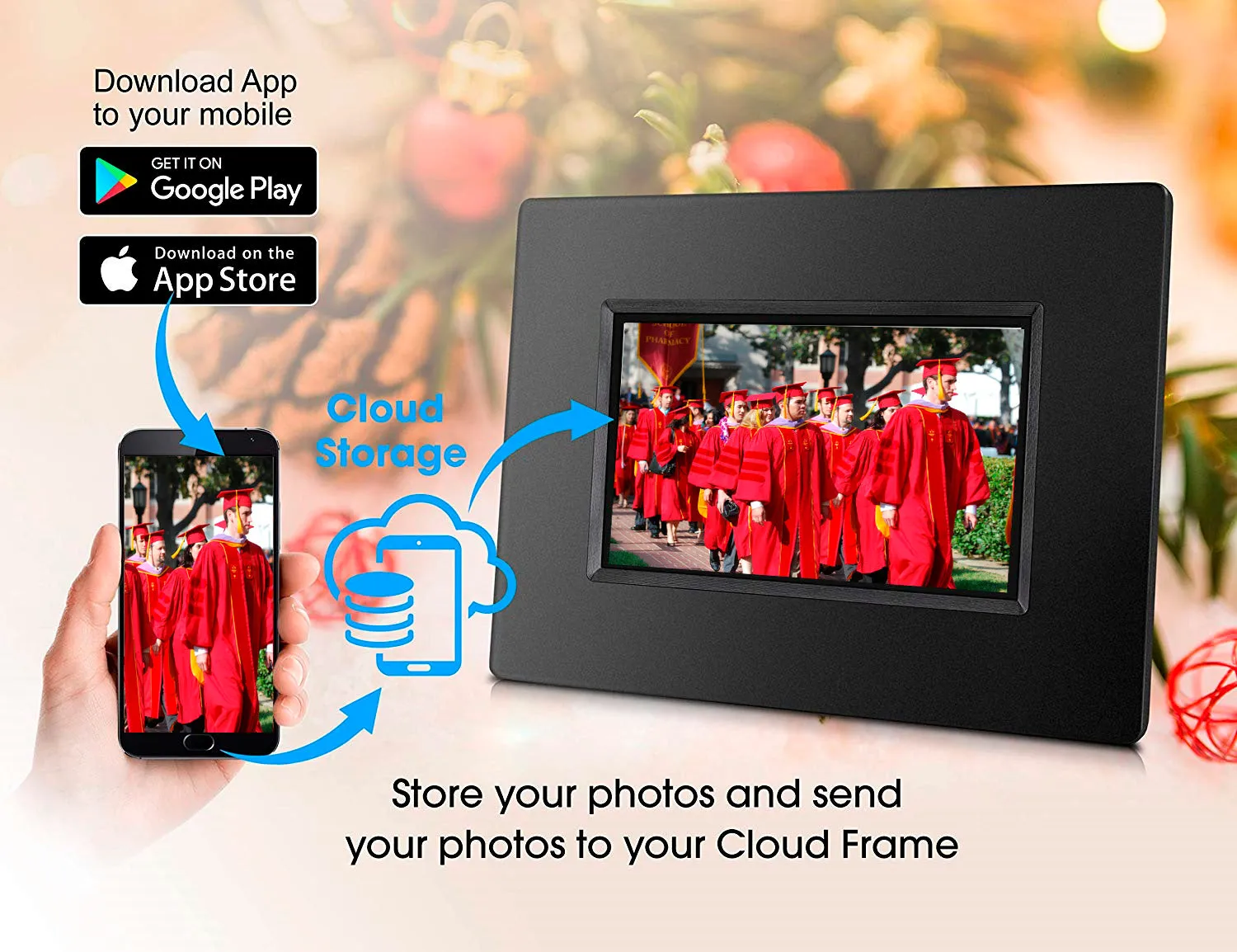 Model: KS782 -Alpha Digital- 7" Cloud Frame w/ Battery - Smart Phone APP / 20GB Cloud Storage - Easiest Way to Share Photos with Family