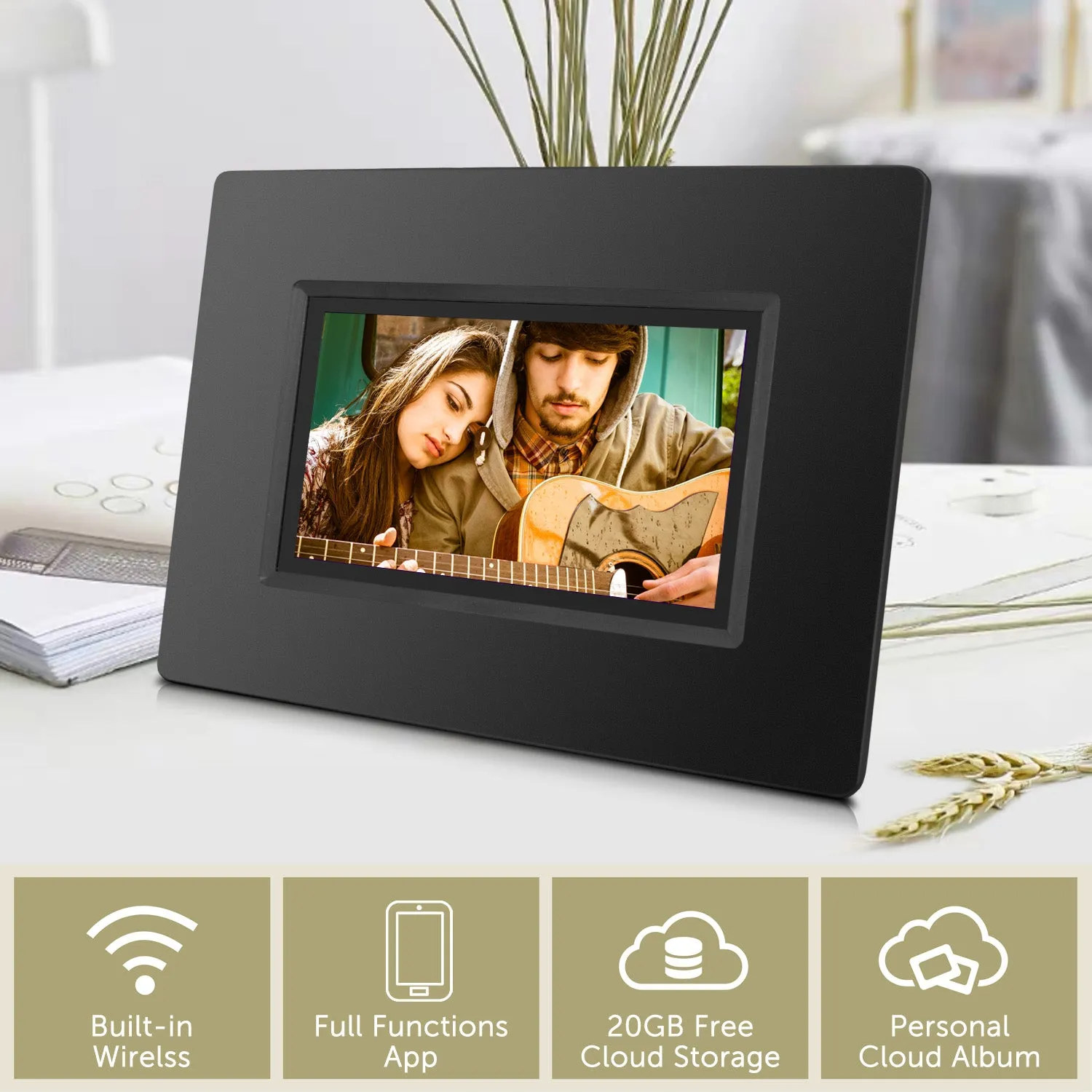 Model: KS782 -Alpha Digital- 7" Cloud Frame w/ Battery - Smart Phone APP / 20GB Cloud Storage - Easiest Way to Share Photos with Family