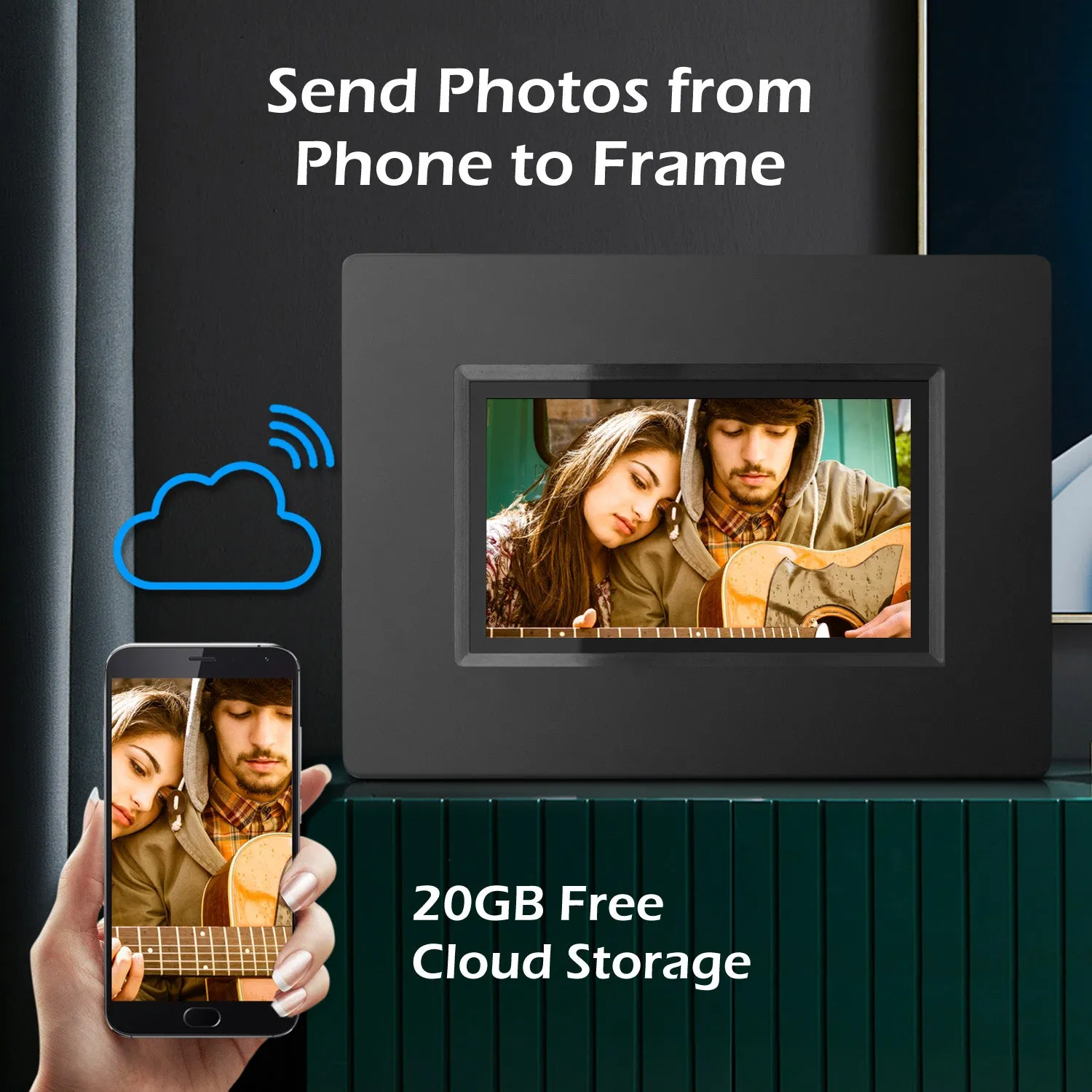 Model: KS782 -Alpha Digital- 7" Cloud Frame w/ Battery - Smart Phone APP / 20GB Cloud Storage - Easiest Way to Share Photos with Family