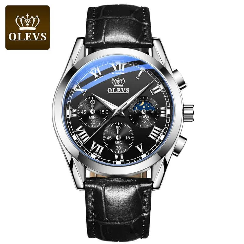 Olevs OEM Classic Crow Leather Luminous Strap Business Men's Quartz watches