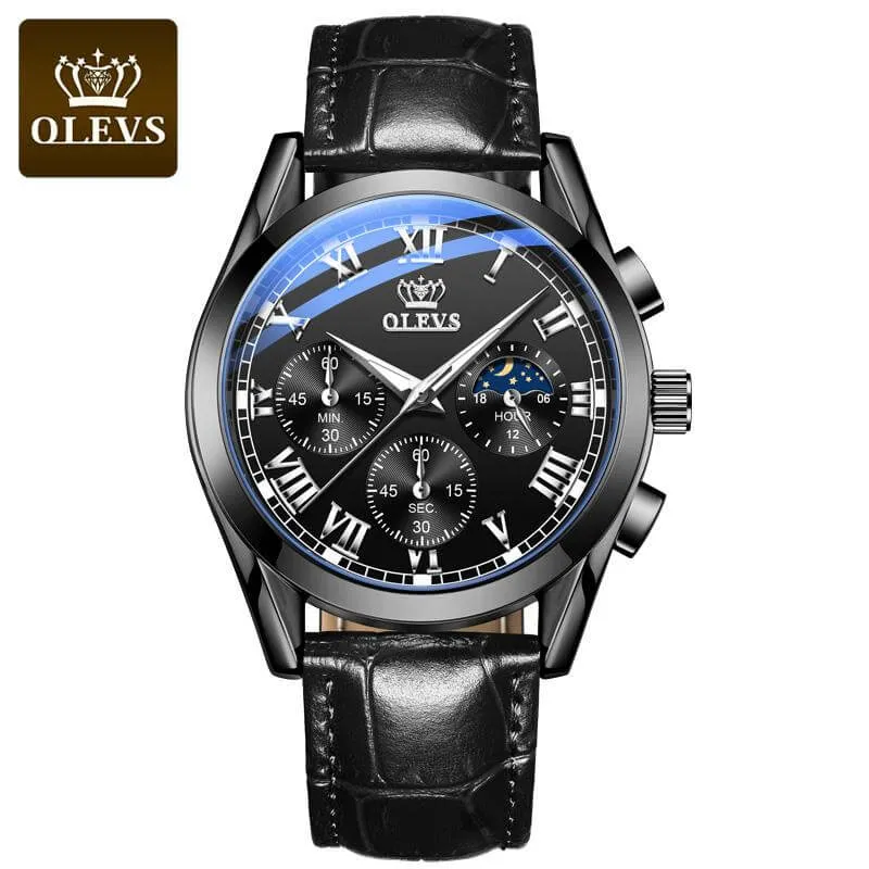 Olevs OEM Classic Crow Leather Luminous Strap Business Men's Quartz watches