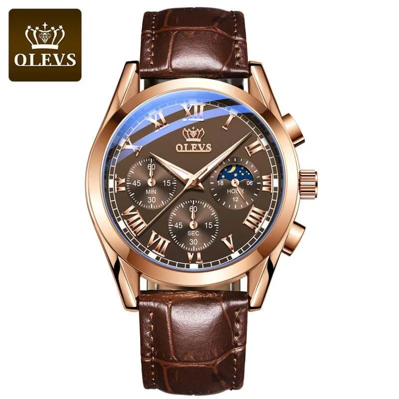 Olevs OEM Classic Crow Leather Luminous Strap Business Men's Quartz watches