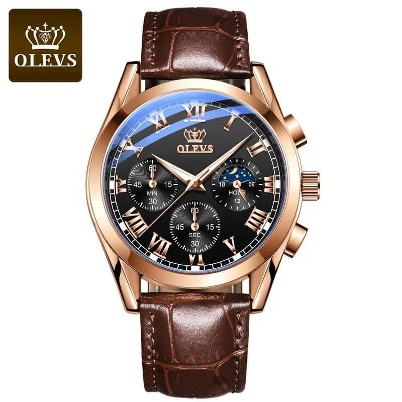 Olevs OEM Classic Crow Leather Luminous Strap Business Men's Quartz watches