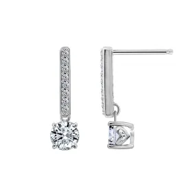 Pave Bar with Round Stone Drop Earrings