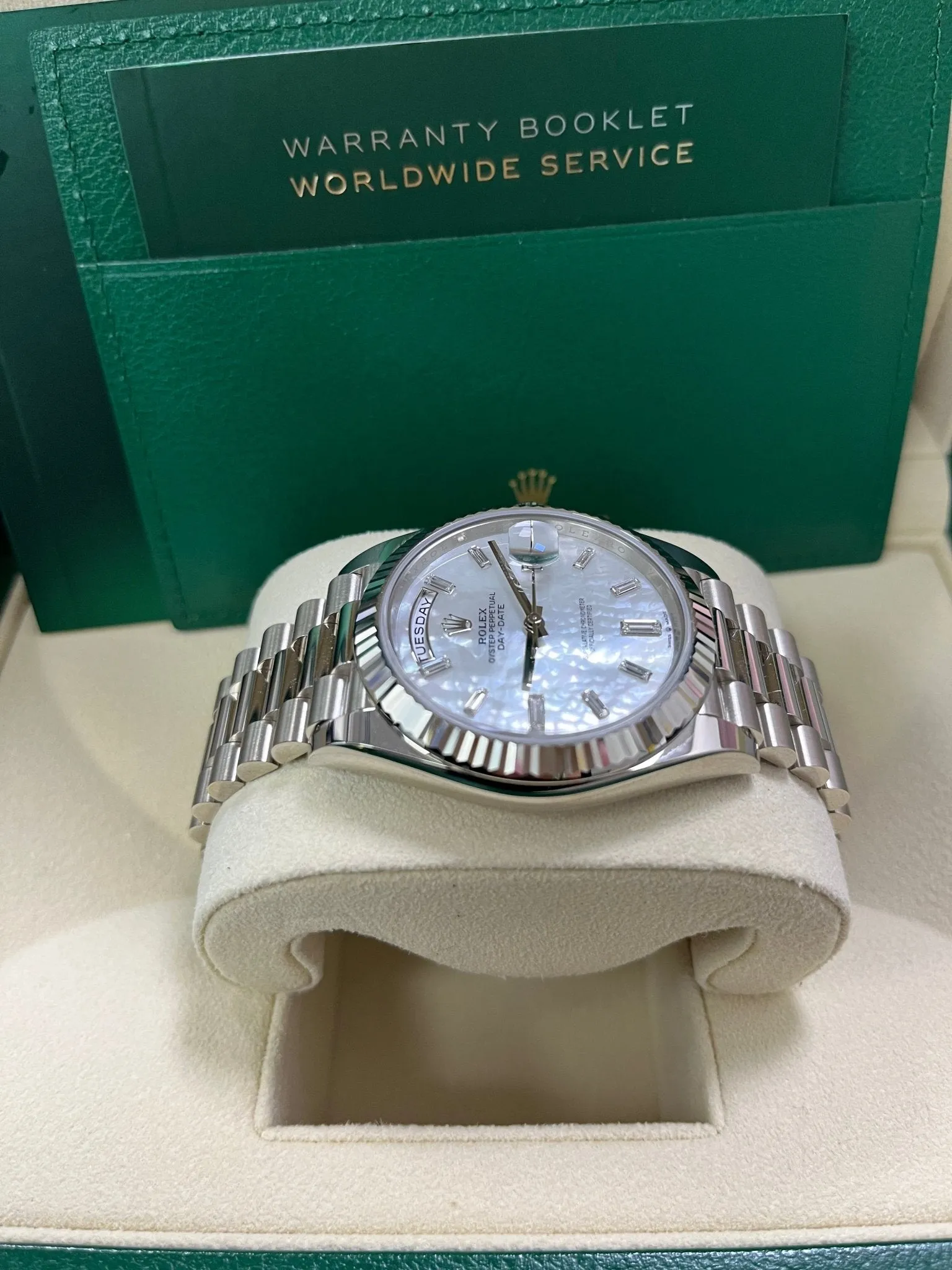 Rolex Day-Date 40 White Gold Mother of Pearl Diamond Dial 228239