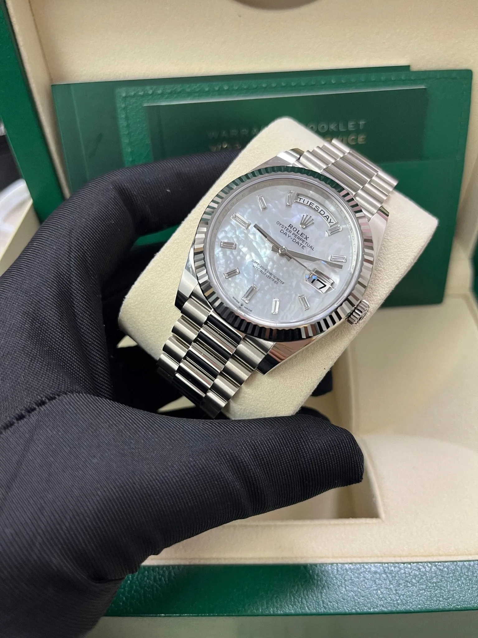 Rolex Day-Date 40 White Gold Mother of Pearl Diamond Dial 228239