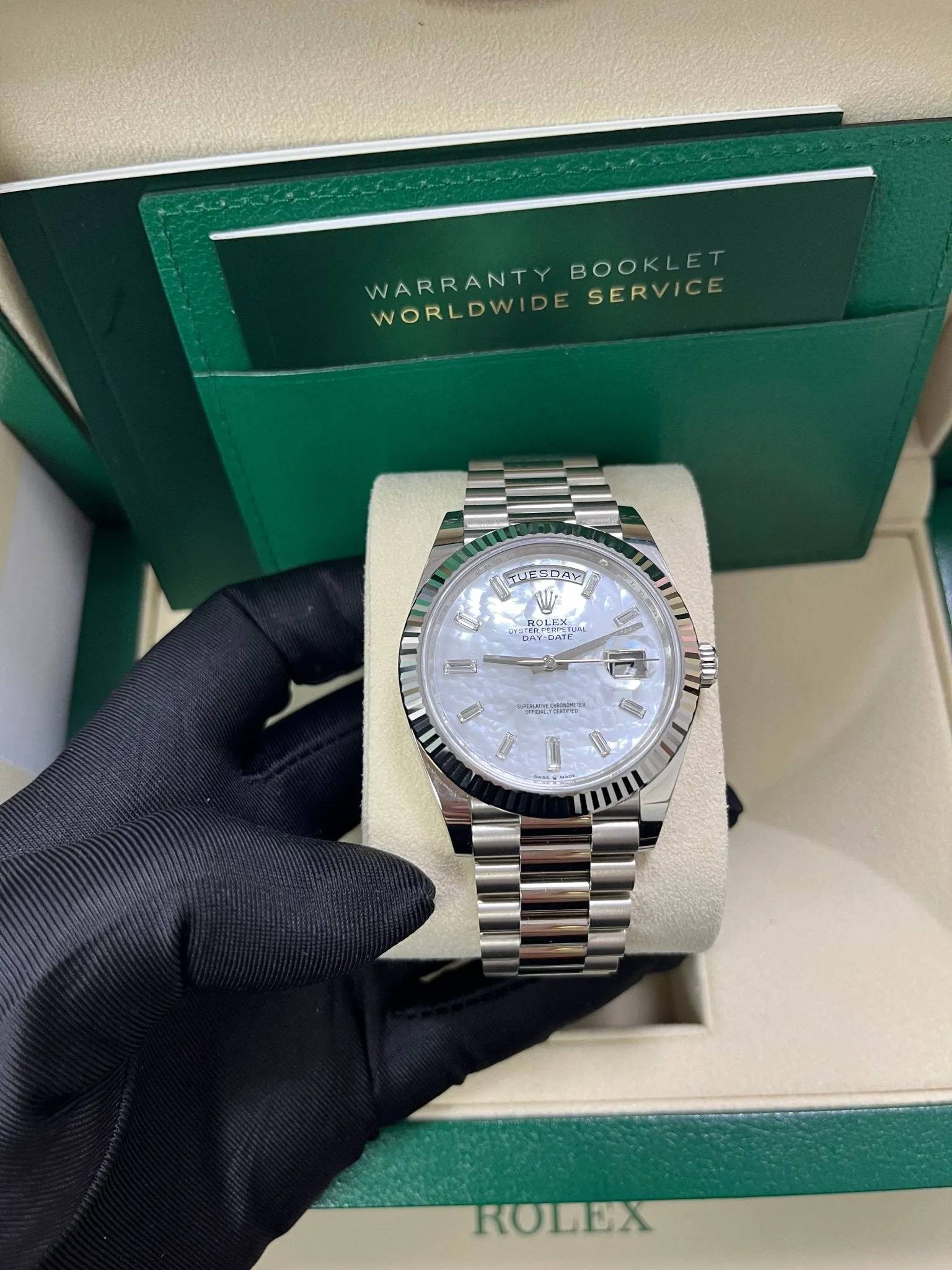 Rolex Day-Date 40 White Gold Mother of Pearl Diamond Dial 228239