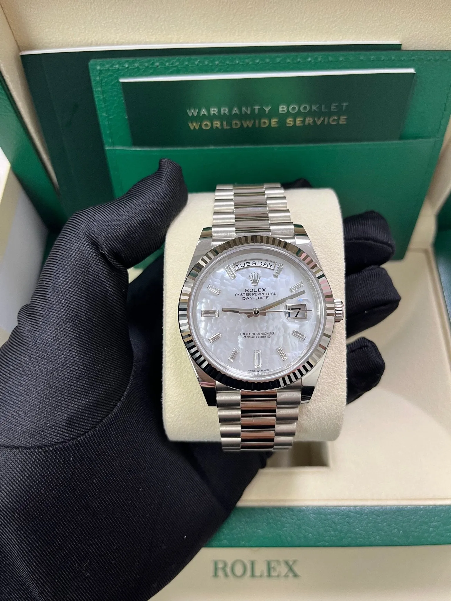 Rolex Day-Date 40 White Gold Mother of Pearl Diamond Dial 228239