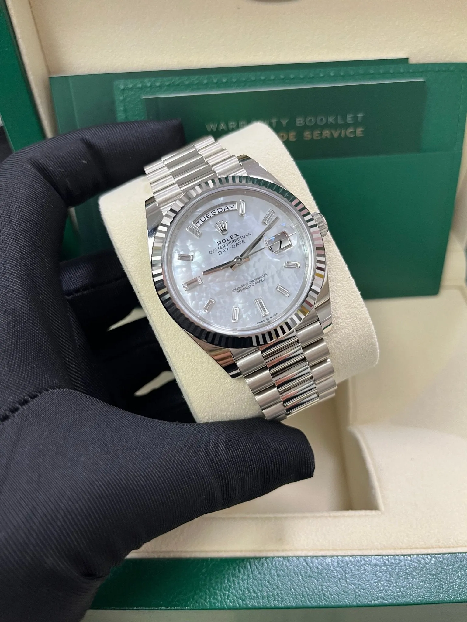 Rolex Day-Date 40 White Gold Mother of Pearl Diamond Dial 228239