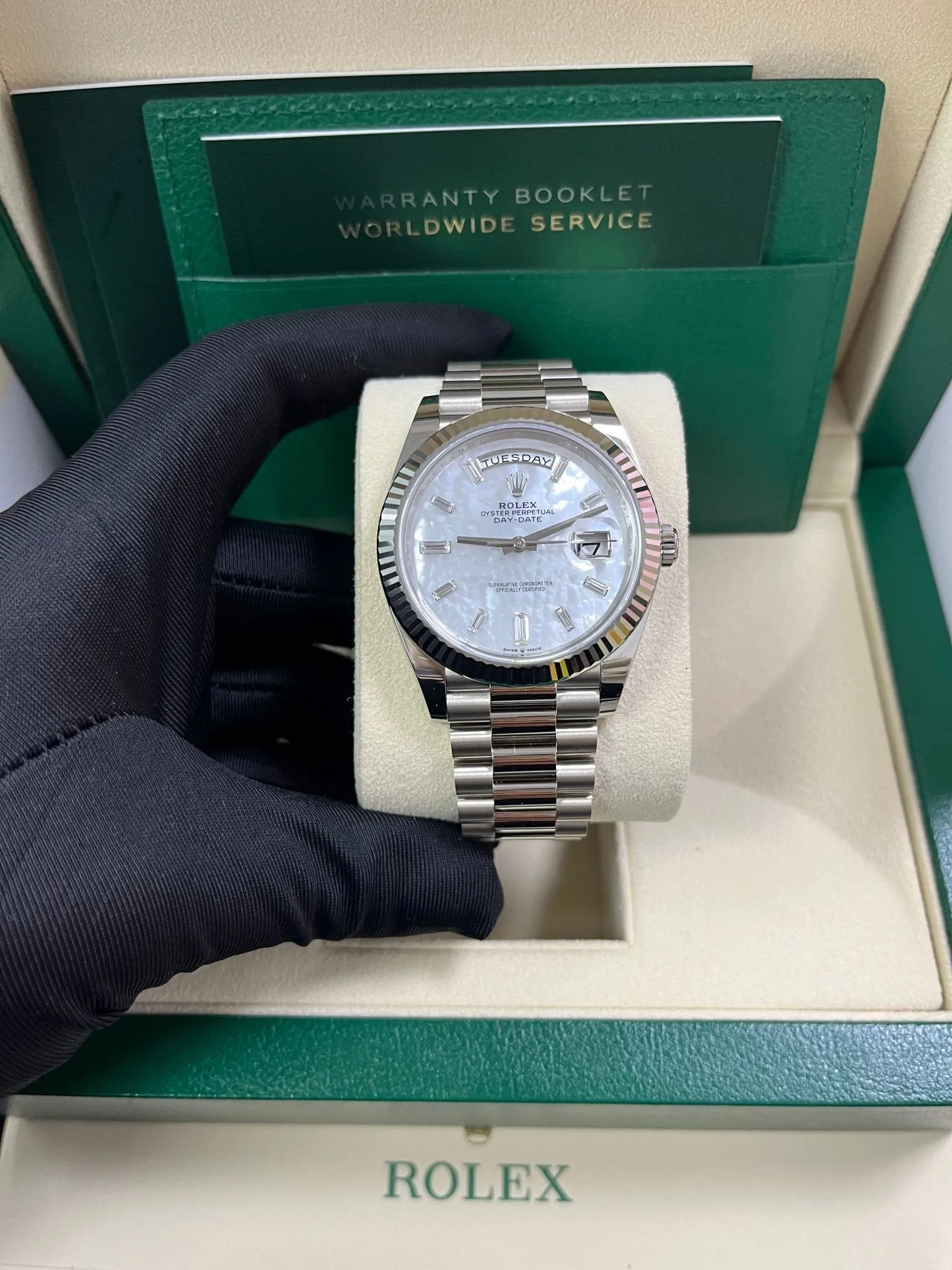 Rolex Day-Date 40 White Gold Mother of Pearl Diamond Dial 228239