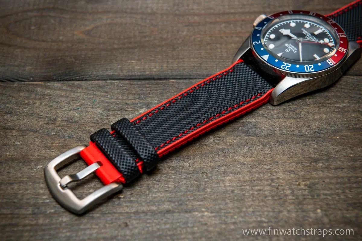 Sailcloth waterproof hybrid fluororubber (FKM) watch strap, premium quality, for sports, divers watches, width: 20, 22 mm.