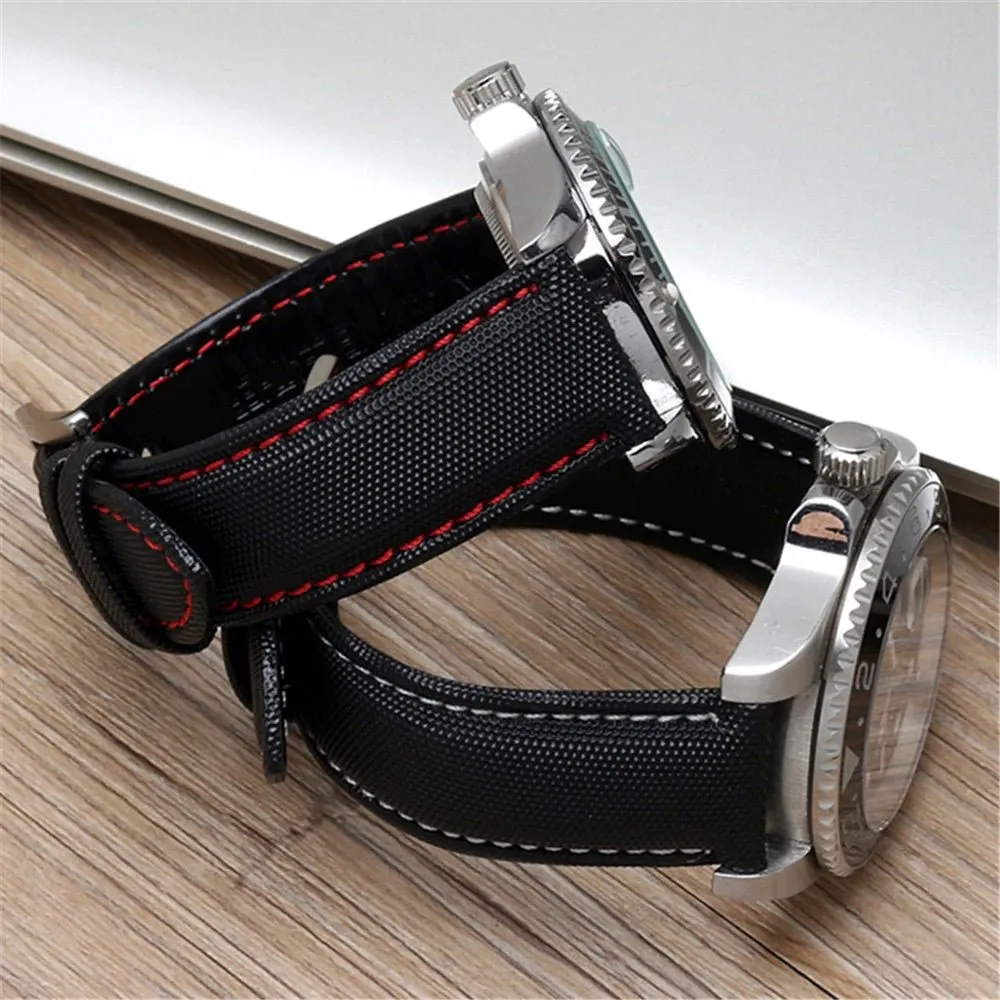 Sailcloth waterproof hybrid fluororubber (FKM) watch strap, premium quality, for sports, divers watches, width: 20, 22 mm.