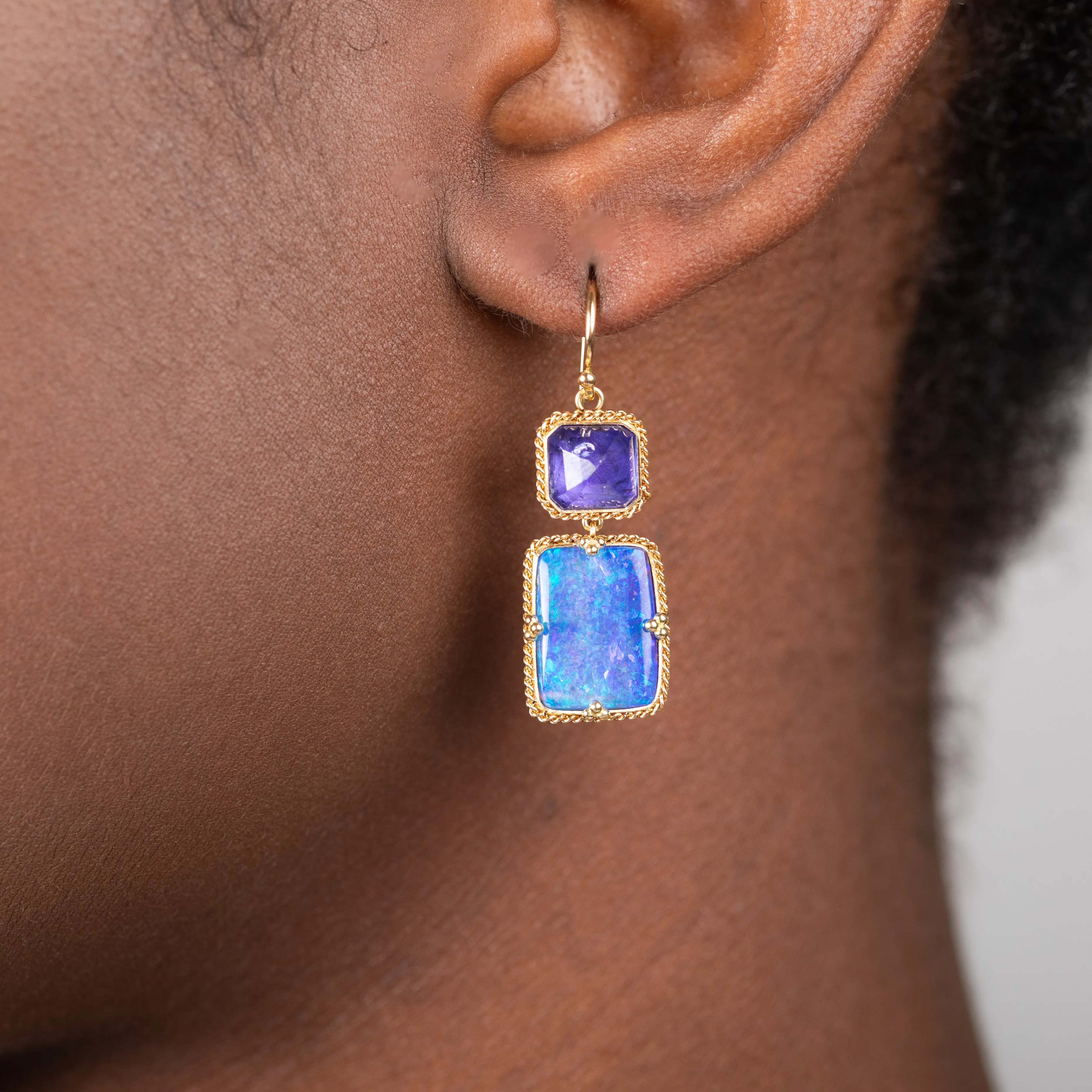 Tanzanite Boulder Opal Earrings