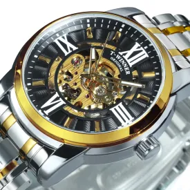 WINNER Fashion Luxury Skeleton Automatic Mechanical Mens Watch Top Brand Stainless Steel Strap 523