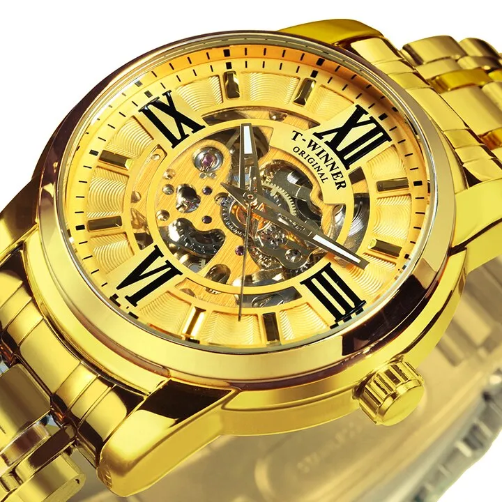 WINNER Fashion Luxury Skeleton Automatic Mechanical Mens Watch Top Brand Stainless Steel Strap 523