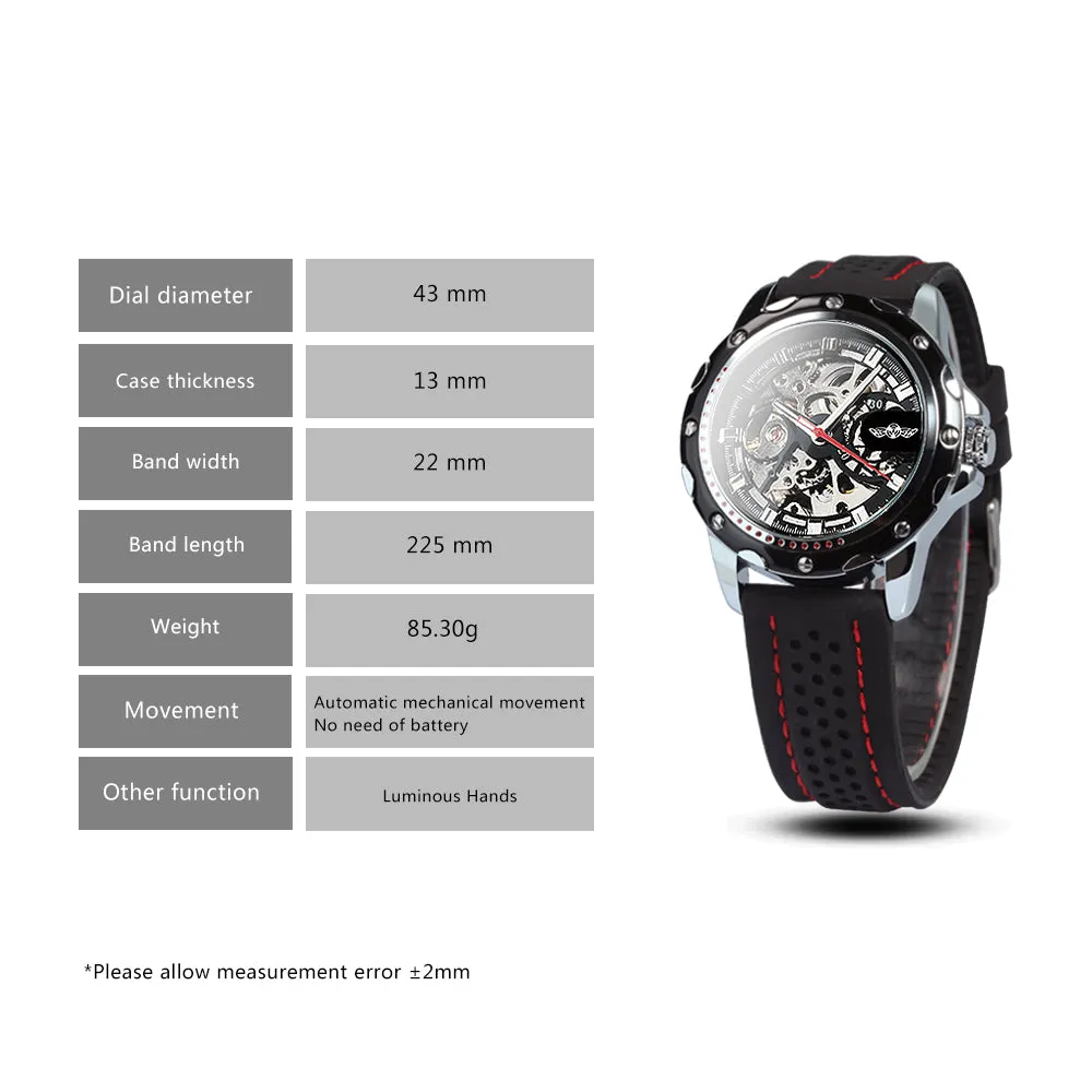 WINNER Fashion Sports Automatic Mechanical Watches Luminous Hands Rubber Strap