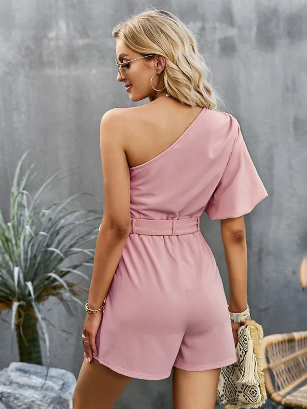 Women's Elegant One Shoulder Belted Playsuit