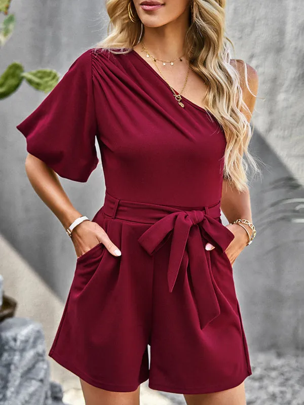 Women's Elegant One Shoulder Belted Playsuit